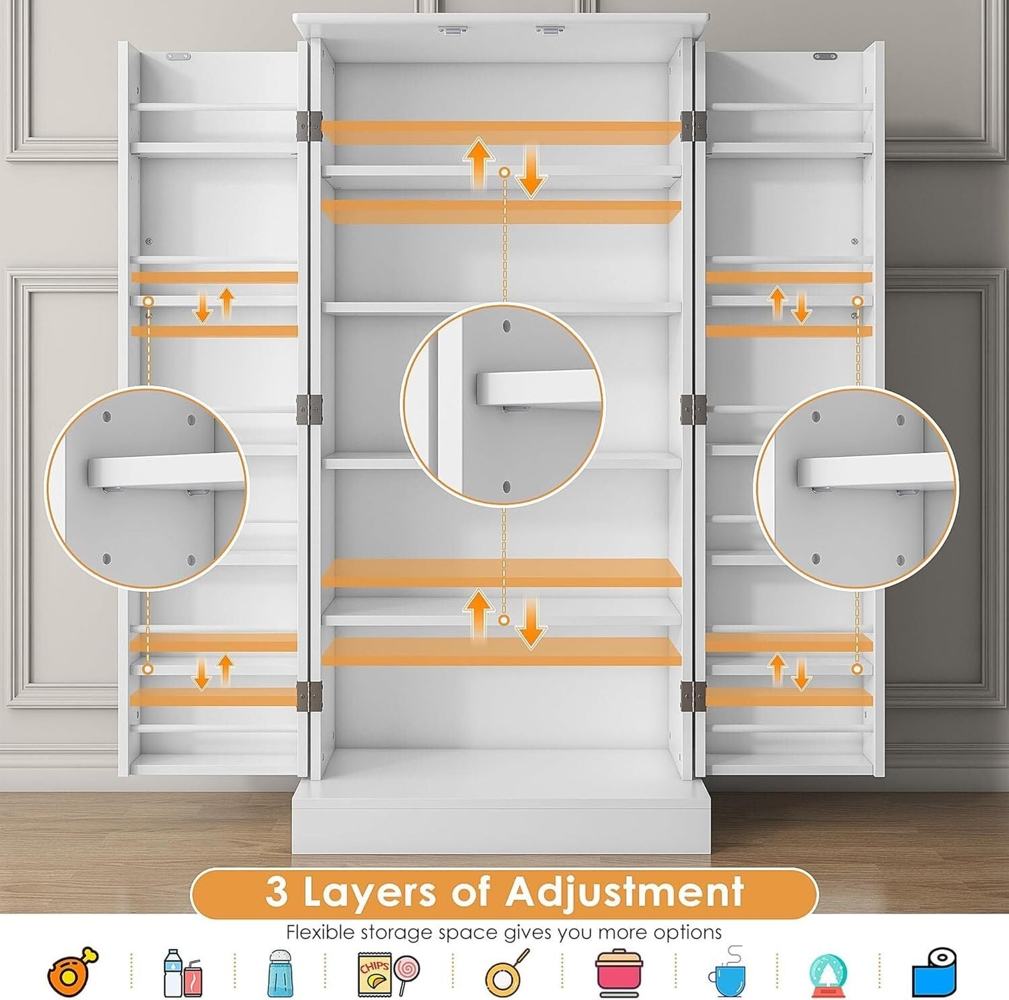 🔥 Hot Sale 47" Kitchen Sideboard with LED, Drawers and Adjustable Shelves