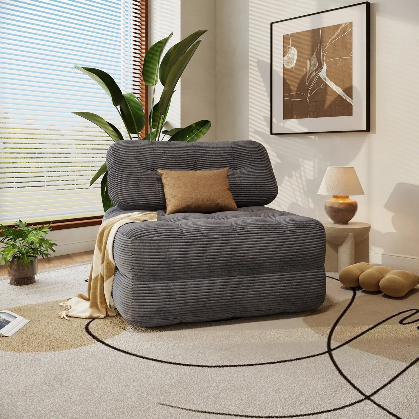 78.7" Convertible Lazy Sofa Bed with Corduroy Fabric Surface