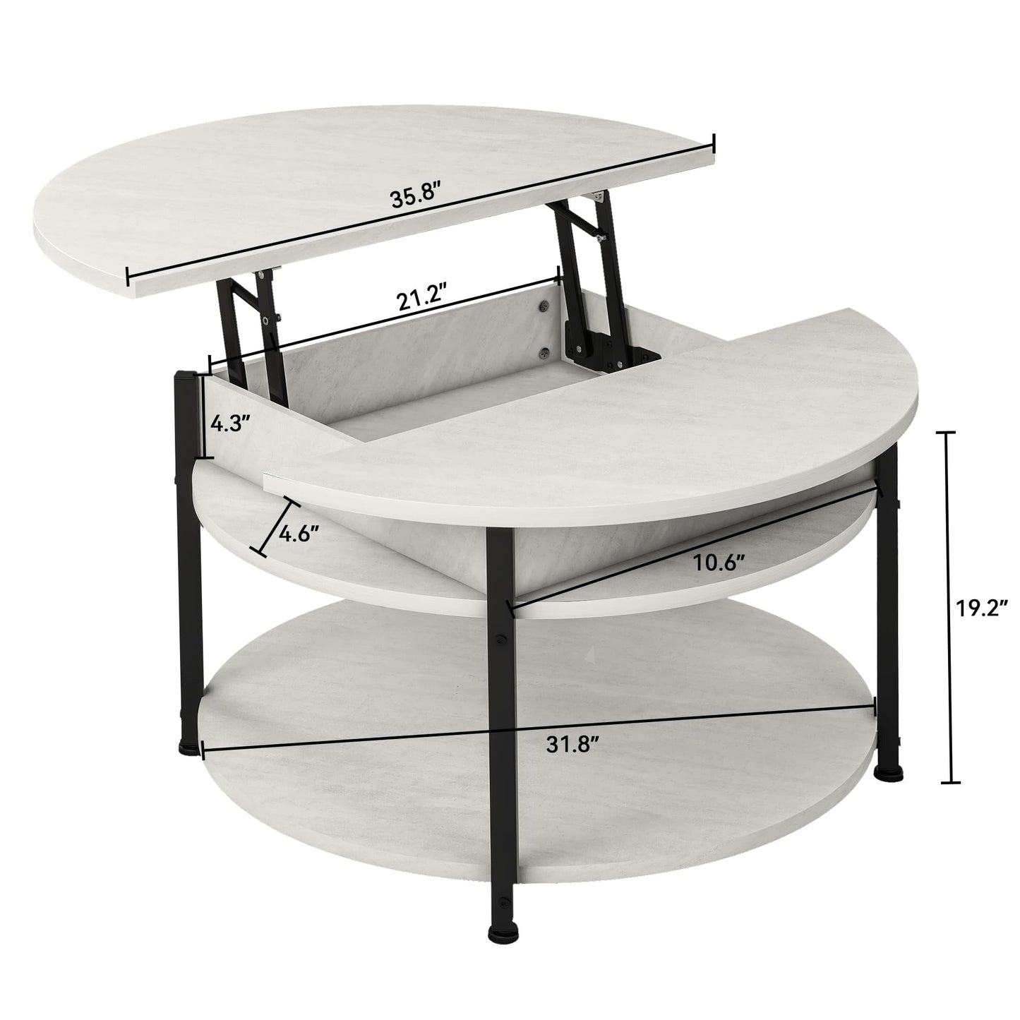 35.8" Modern Round Lift Top Coffee Table with Storage