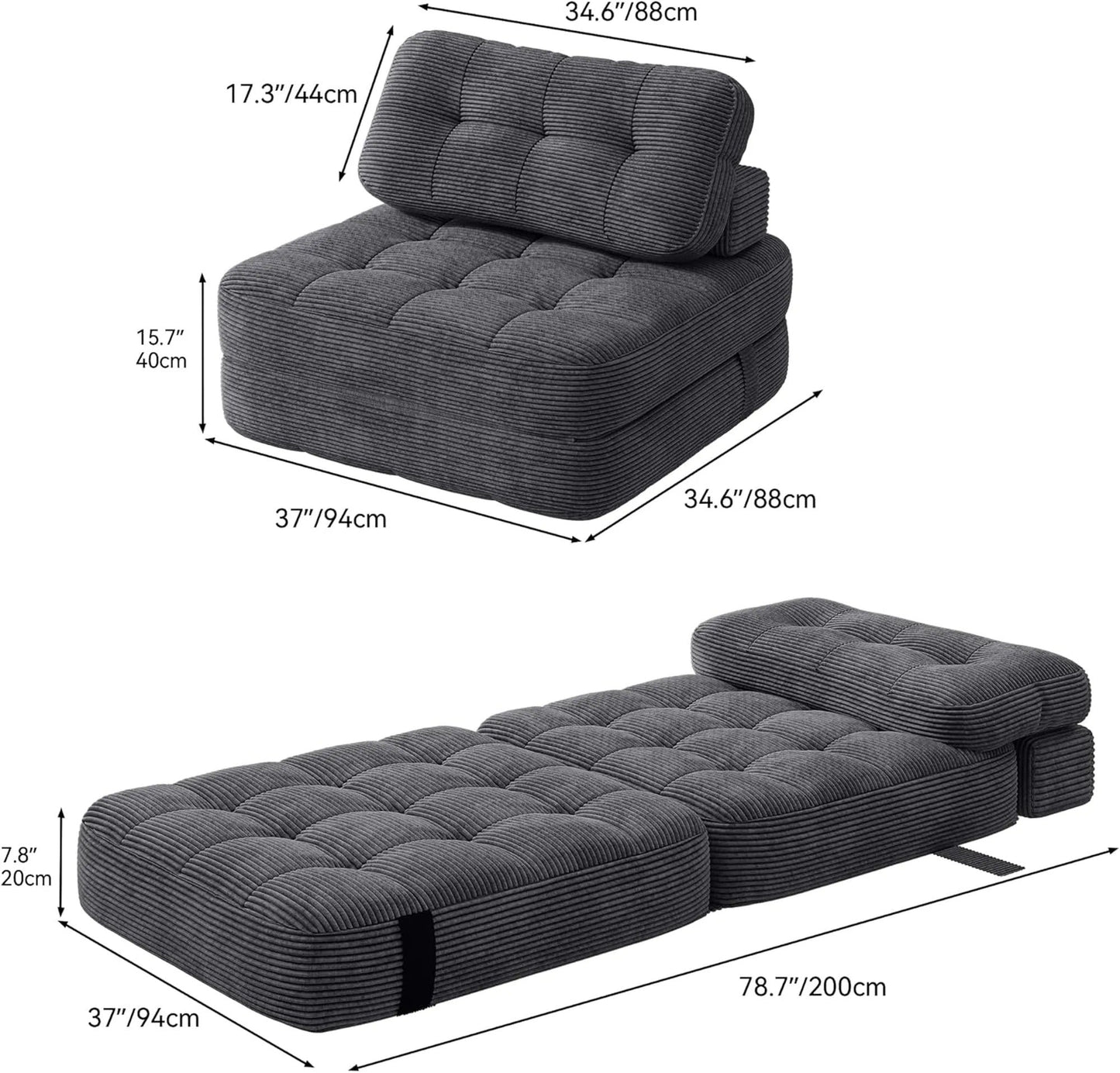 78.7" Convertible Lazy Sofa Bed with Corduroy Fabric Surface
