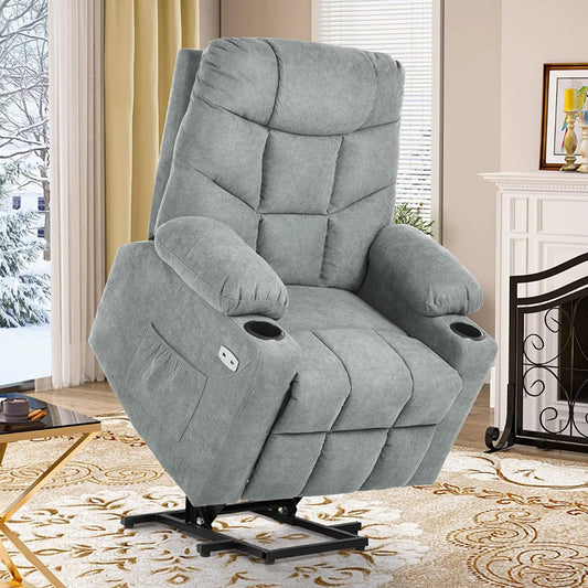 Fabric Power Lift Recliner Chair with Massage & Heat and Cup Holders