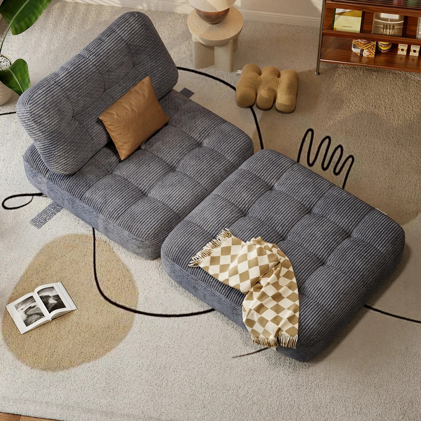 78.7" Convertible Lazy Sofa Bed with Corduroy Fabric Surface
