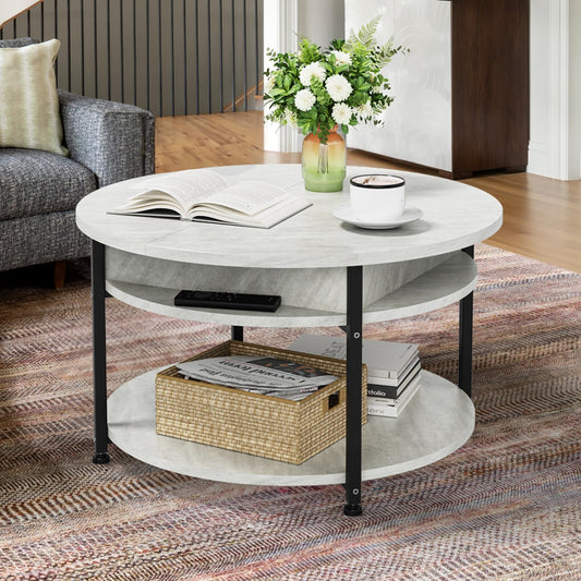 35.8" Modern Round Lift Top Coffee Table with Storage