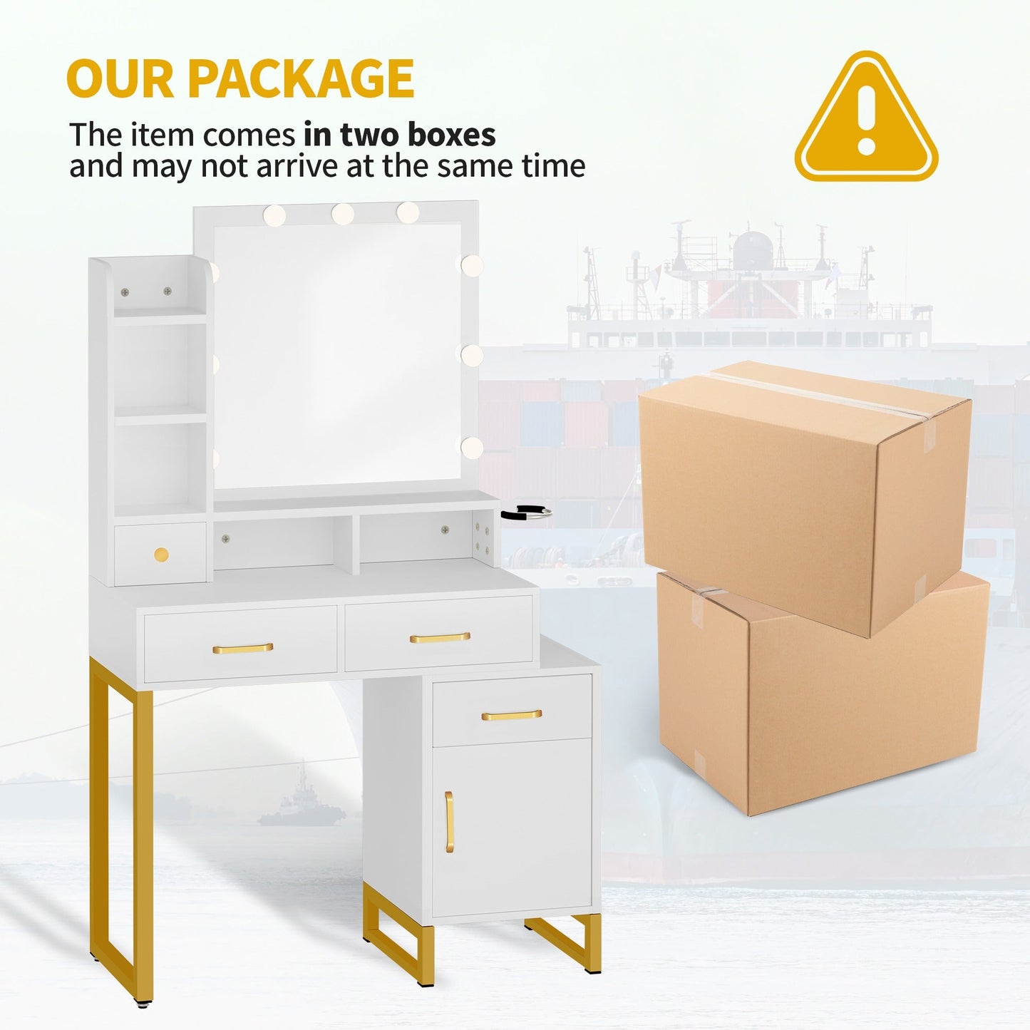 White Makeup Vanity Sets with Smart Lighted Mirrors, Drawers, Storages & Chair